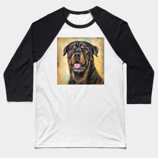 Painting of a Gorgeous Rottweiler with Its Tongue Out on Orange Background Baseball T-Shirt